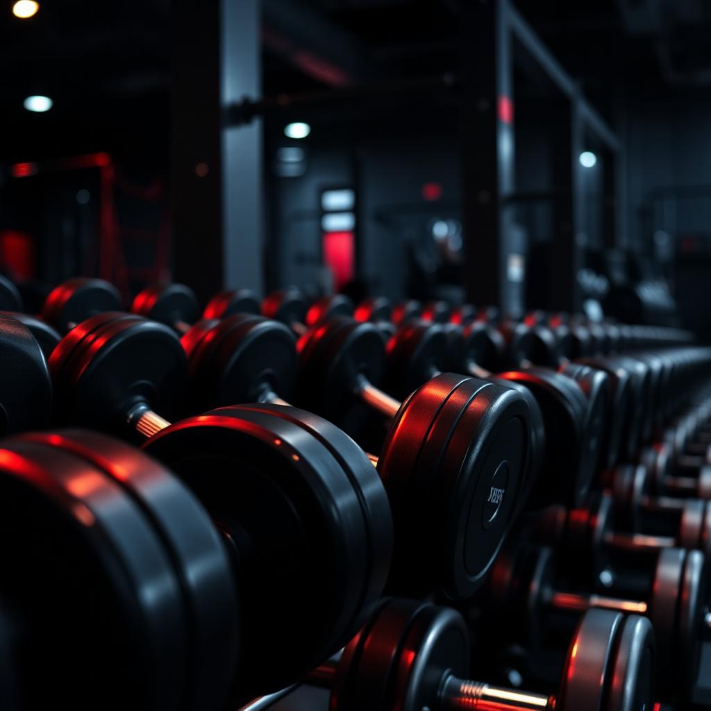 Heavy dumbbells and weight rack
