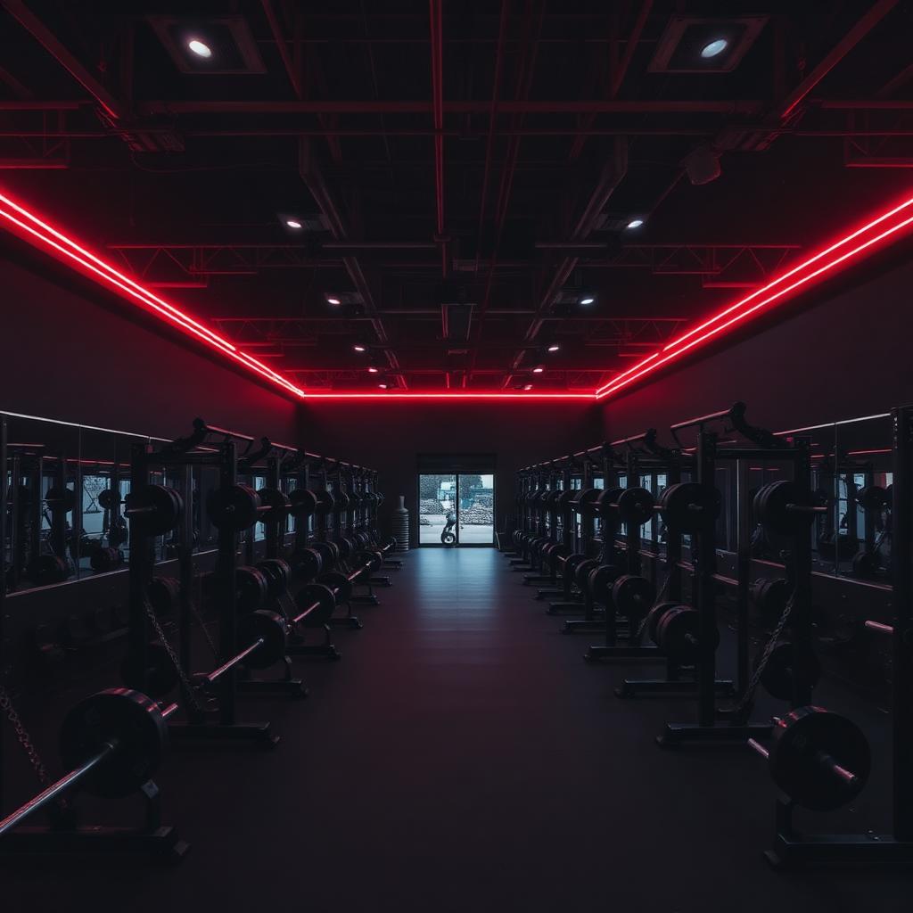 Premium gym floor with red neon lighting