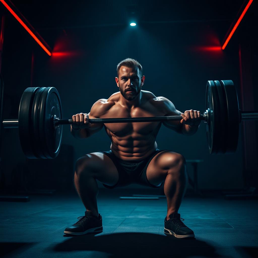 Athlete performing heavy barbell squat